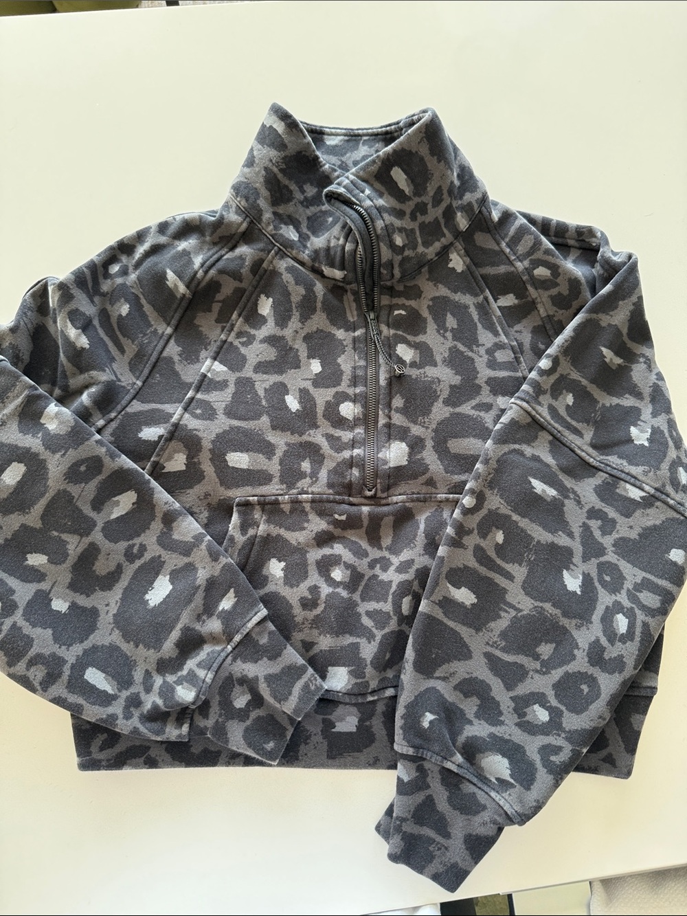 Lulu Grey Leopard Print Half-Zip Pullover Jacket